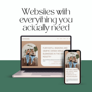 Text reads: Websites with everything you need. ID: Laptop and mobile layout of a website design. Click to see more small business websites inclusions.